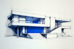 Clean and Minimalist Architectural Blueprint of a House, Generative Ai photo