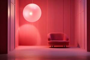 el rosado habitación con un rosado esférico pelota y suave Encendiendo, generativo ai foto