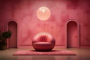 el rosado habitación con un rosado esférico pelota y suave Encendiendo, generativo ai foto