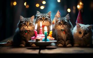 Happy cats celebrating a birthday party, Generative Ai photo