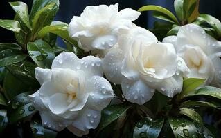 Gardenia flowers after rain, high definition, Generative Ai photo