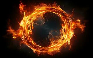 Fire flames in the shape of a circle on a black background, Generative Ai photo