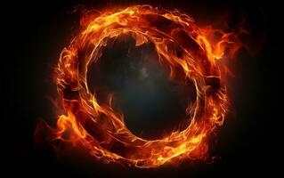 Fire flames in the shape of a circle on a black background, Generative Ai photo