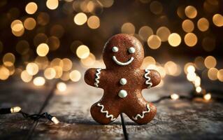 Charming Gingerbread Man's Dance in Cocoa, Generative Ai photo