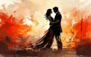 Graphic Ink Painting of Tango Dancing Couple. Generative Ai photo