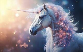 Double Exposure Unicorn and Universe Portrayal, Generative Ai photo