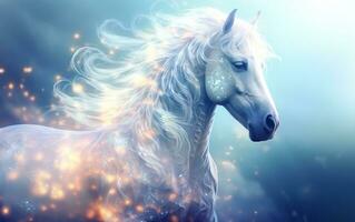 Double Exposure Unicorn and Universe Portrayal, Generative Ai photo