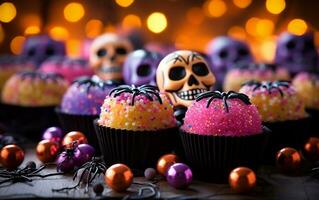 Vibrant Halloween Treats, Skulls and Spices, Generative Ai photo