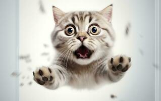 Startled Cat Leaping with Wide Eyes and Open Mouth. Generative Ai photo