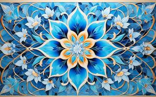 Persian Geometric Mosaic Wall Artistry. Generative Ai photo