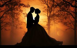 Silhouetted Wedding Couple in Embrace, Generative Ai photo