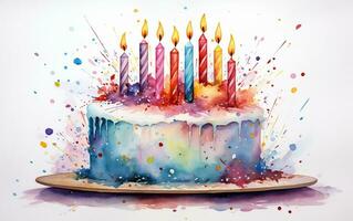 Watercolor Splatters Clipart Whimsical Birthday, Generative Ai photo