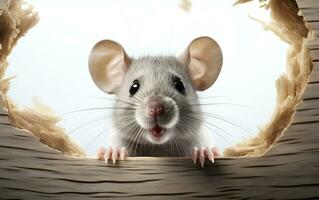 Astonished Gray Mouse with Widened Eyes, Generative Ai photo