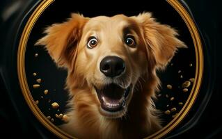 Astonished Golden Retriever Dog with Large Eyes, Generative Ai photo