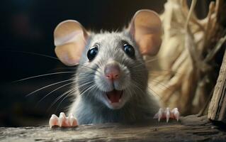 Astonished Gray Mouse with Widened Eyes, Generative Ai photo