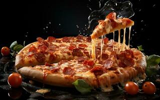 Fresh Pepperoni Pizza Dripping with Cheese. Generative By Ai. photo
