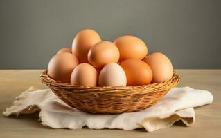 Basket of Eggs, Light Background, Takeout. Generated By Ai photo