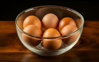 Studio Photography Six Eggs in a Glass Bowl. Generated By Ai photo