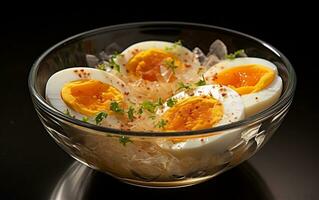 Perfectly Half-Boiled Eggs Served in a Bowl. Generative By Ai photo