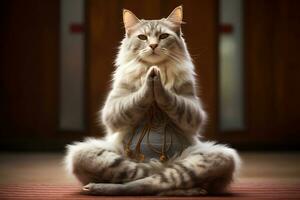 Yoga Kitty Cat in Hilarious Yoga Pose. Generative By Ai photo