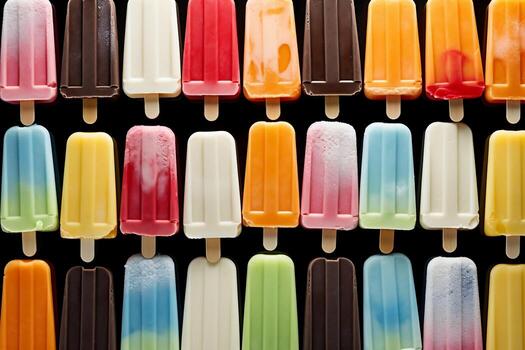 Many Popsicles Top-Down View. Generative By Ai. photo