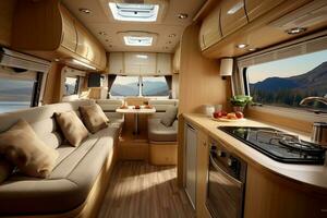 Traveling in Style Lavish Motorhome with Kitchen Amenities. Generative By Ai photo