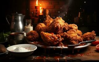 Mouthwatering Moments Food Photography of Fried Chicken Wings. Generative By Ai photo