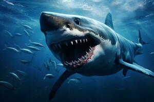 depredador poder un agresivo tiburón, el apéndice acuático depredador. generativo por ai foto