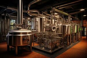 Brewing Excellence Capturing Beer Preparation Equipment in Action. Generative By Ai photo