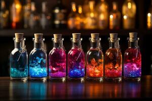 Mystical Brews Bottled Colorful Magic Potions. Generative By Ai photo