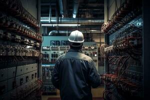 Engineering Excellence Capturing an Electrical Engineer's Work in the Power Station. Generative By Ai photo