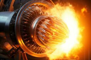 Capturing the Burning Turbine of a Rocket Jet Engine. Generative By Ai photo