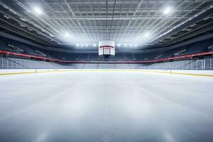 Frozen Arena An Empty Hockey Ice Rink Stadium. Generative By Ai photo