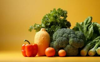 Colorful Veggies with Yellow Backdrop - Healthy Eating. Generative By Ai photo