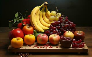 Three Delicious Fruits in One List. Generative by Ai. photo