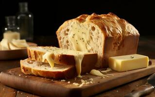 Product Shot Bread with Sliced Cheese Delight. Generative By Ai photo