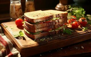 Mouthwatering Sandwich on Bread - Gourmet Delight. Generative By Ai photo