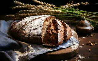 Rye Bread on Kitchen Table - Culinary Atmosphere. Generative By Ai photo