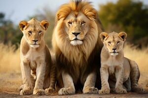 Majestic Lion Pride Resting Together - Natural Beauty. Generative by Ai photo