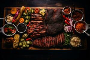 Korean BBQ Delight - Marinated Meats and Communal Feast. Generative by Ai photo