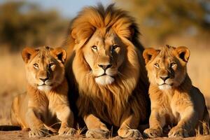 Majestic Lion Pride Resting Together - Natural Beauty. Generative by Ai photo