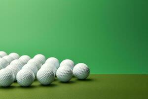 Golfing Aesthetics - Golf Balls on Green Background and Backdrop. Generative by Ai photo