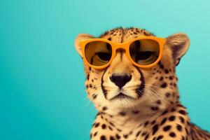 Wildlife Fashion - Isolated Sunglasses on Cheetah. Generative by Ai photo