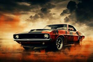 Vintage Muscle Car Art - Creative Digital Painting. Generative by Ai photo