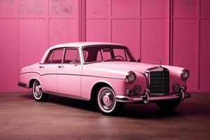 Vintage Elegance - Classic Pink Car in Stylish Pink. Generative by Ai photo