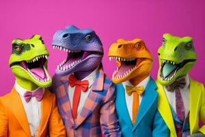 Jurassic Style - Dinosaurs Rocking Bright and Trendy Looks. Generative by Ai photo