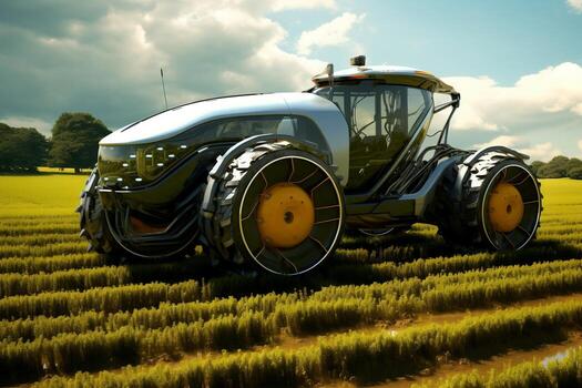 Agriculture Revolution - Future Farming with Innovative Tractors. Generative by Ai photo