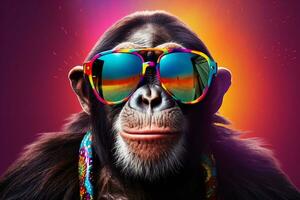 Chimp Chic - Funny Chimpanzee Rocking Sunglasses in Studio. Generative by Ai photo