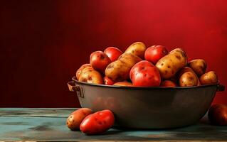 Savor the Flavor of Hickory Style Potatoes in a Red Pan, Generative by Ai photo