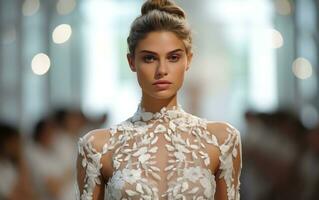 Stunning Shot of a Model on the Catwalk. Generative by Ai photo